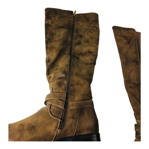 3231 Women's Brown Faux Leather Riding Boots Stretch Zip 11 - Picture 4 of 10